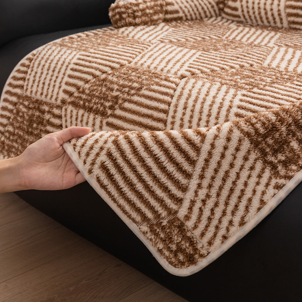 Patchwork Plush Bolster Pet Sofa Bed, top down view