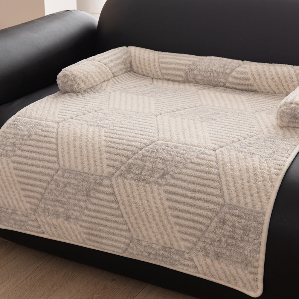 Patchwork Plush Bolster Pet Sofa Bed, linen finish
