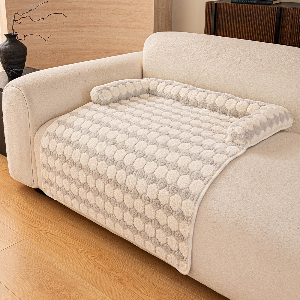 Raised Pebble Plush Bolster Pet Sofa Bed, second styled room view