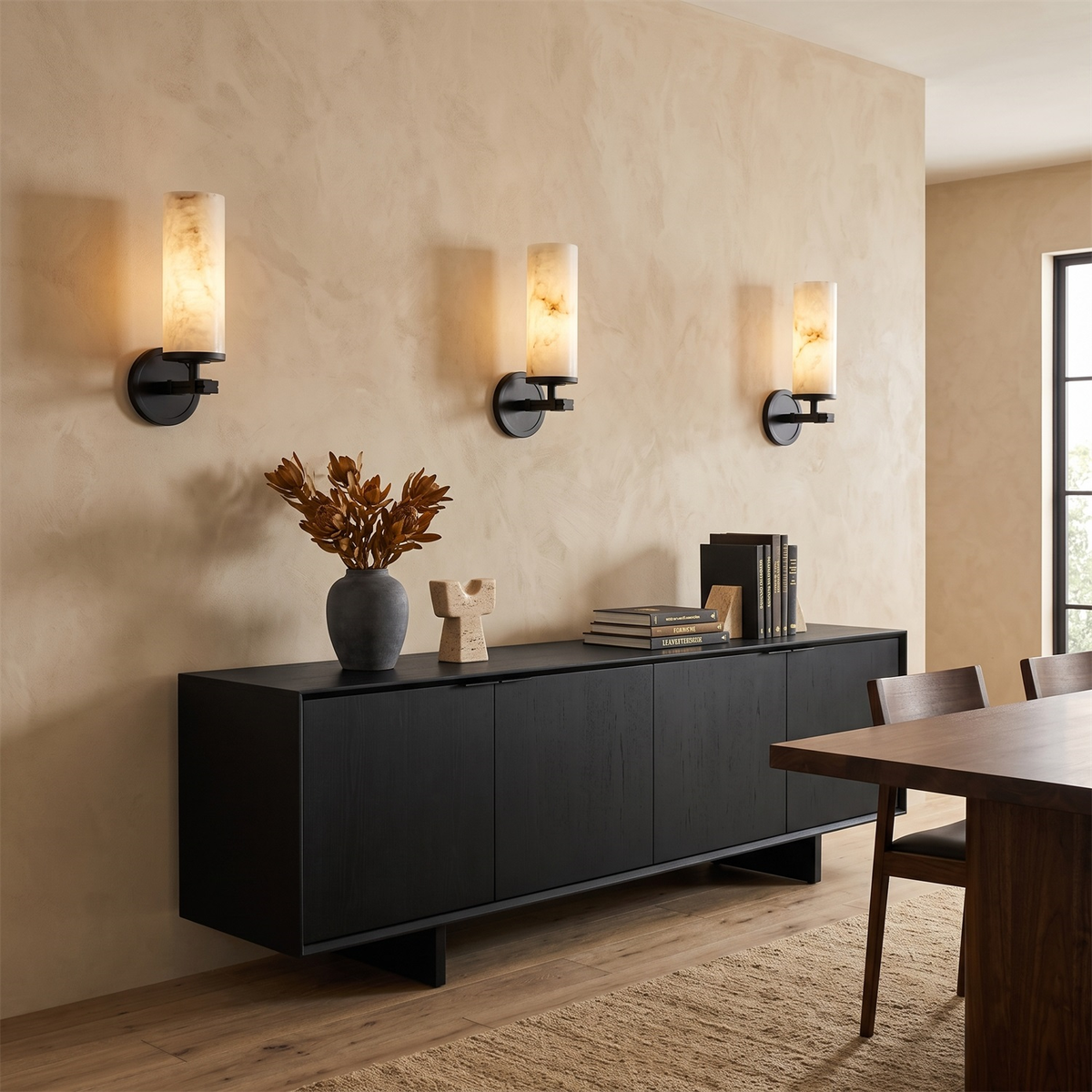 Ravelin Alabaster Wall Sconce, angled three quarter view