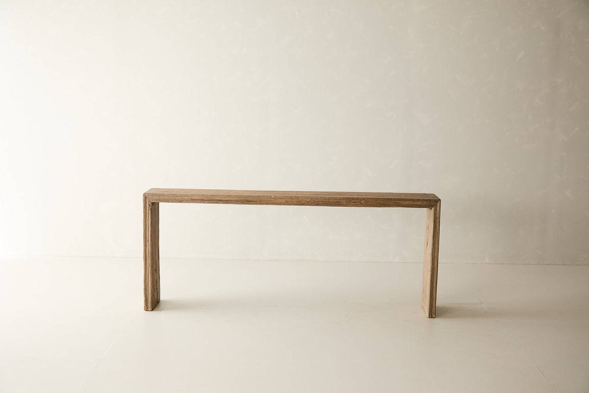 Reclaimed Solid Elm Waterfall Edge Console, front view