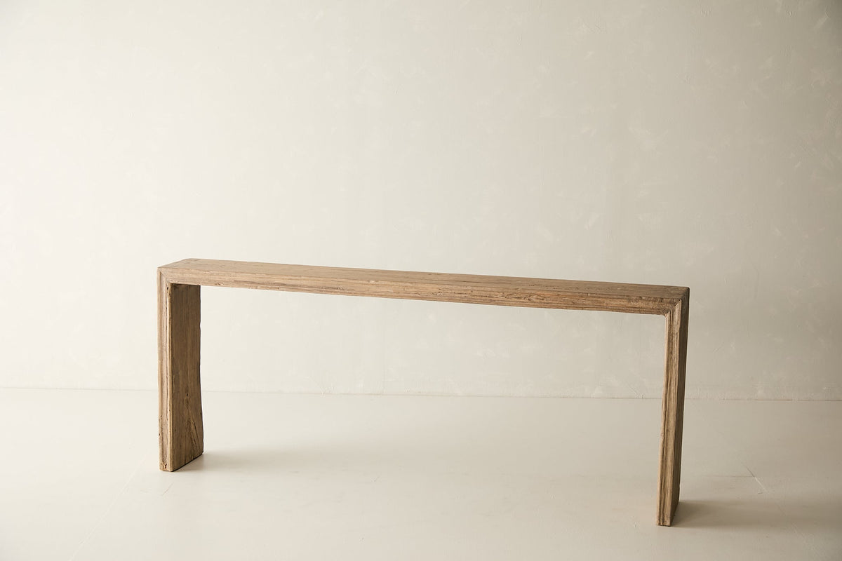 Reclaimed Solid Elm Waterfall Edge Console, open door and storage view