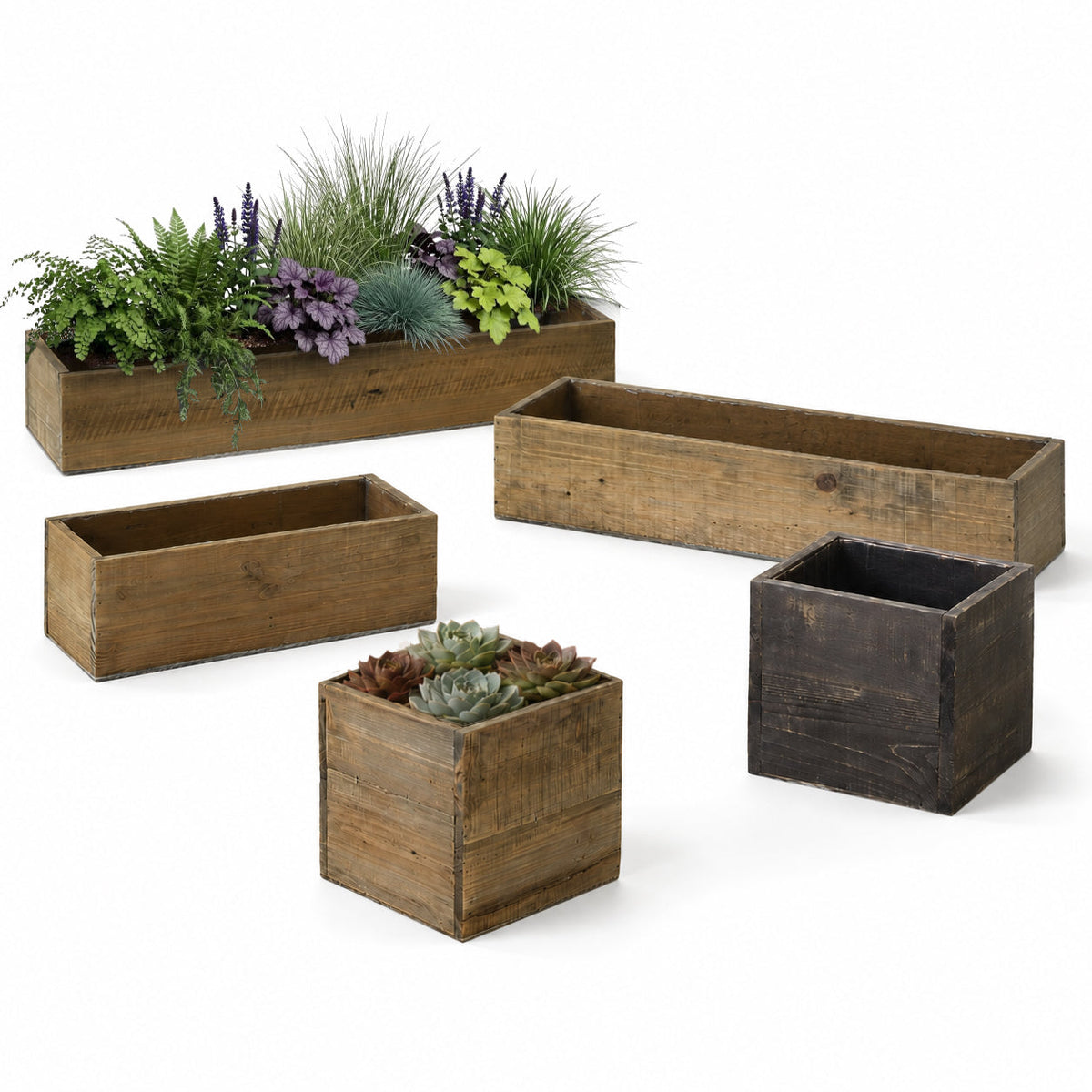 Reclaimed Wood Planter Box, full piece on a surface