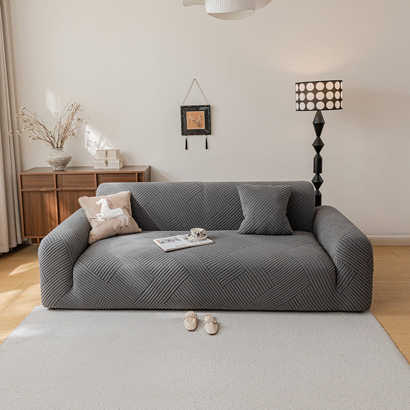 Ribbed Jacquard Velvet Sofa Slipcover, second full flat lay view