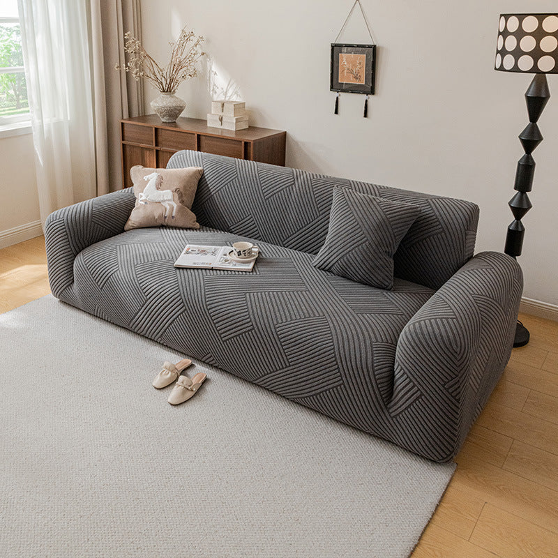 Ribbed Jacquard Velvet Sofa Slipcover, second corner and seam detail