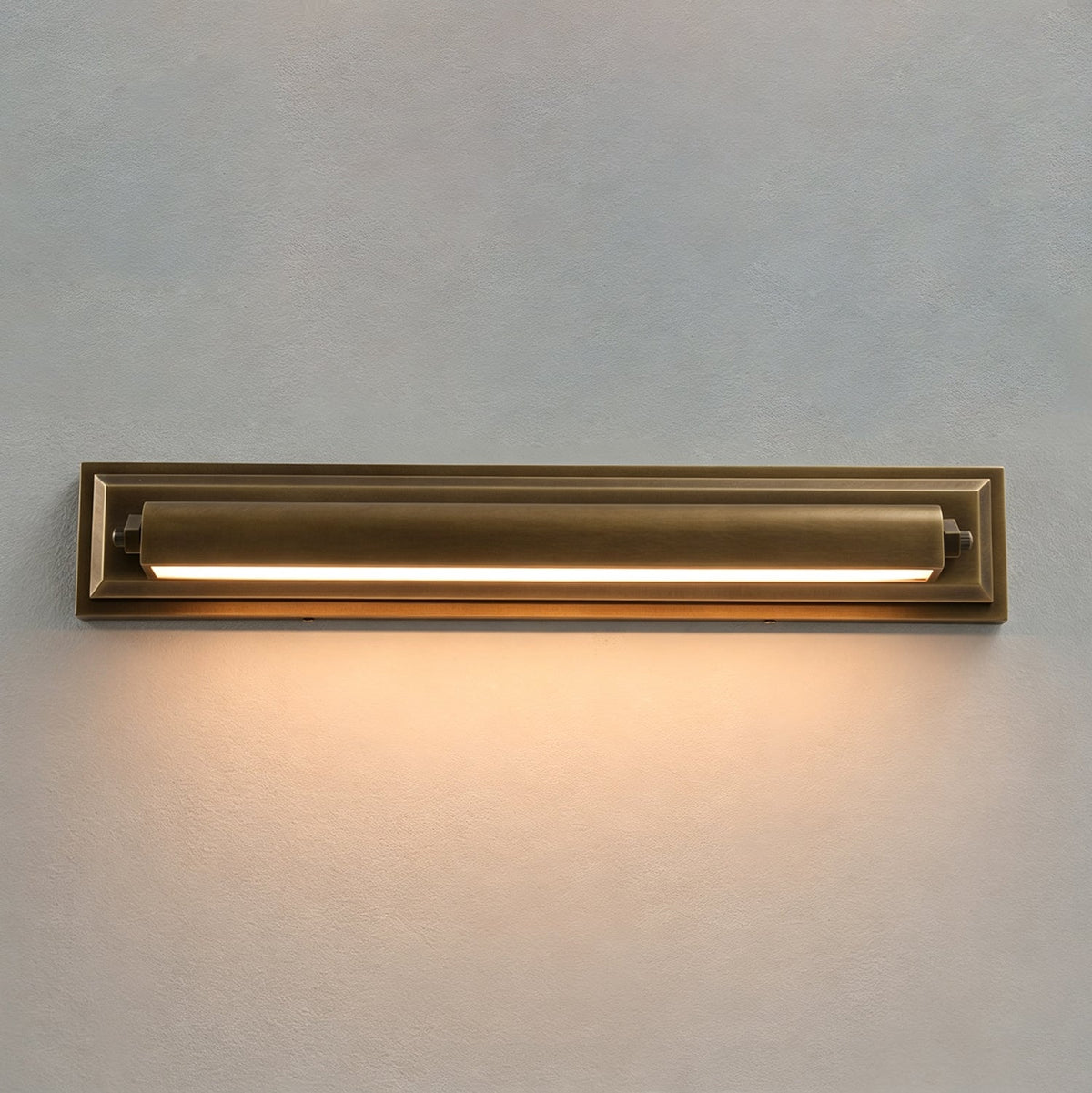 Roswell Linear Brass Wall Sconce, canopy and mount detail