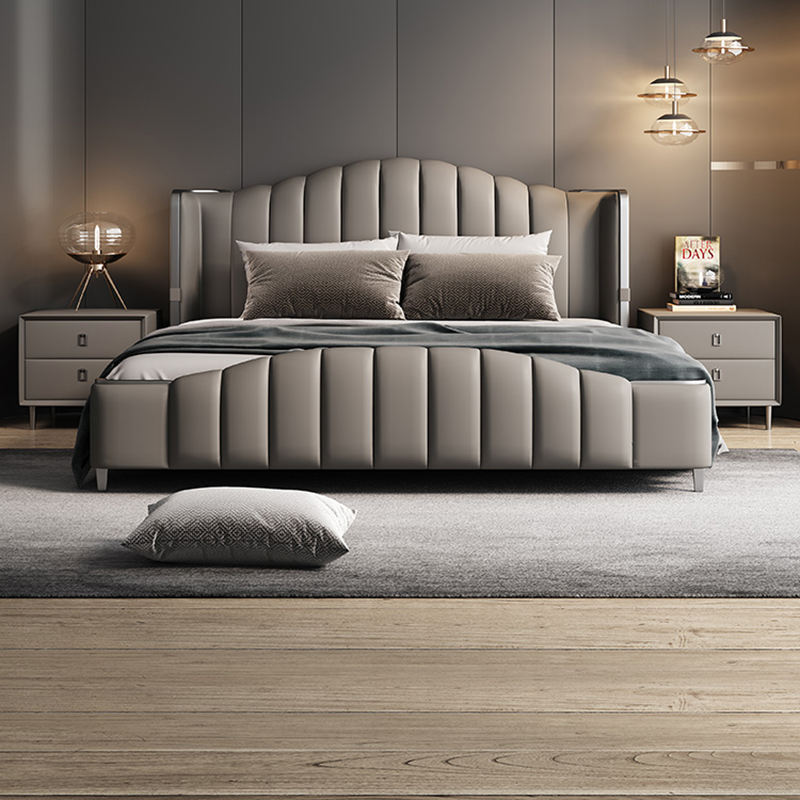 Royal Industrial Upholstered Bed Frame, full bed with bedding