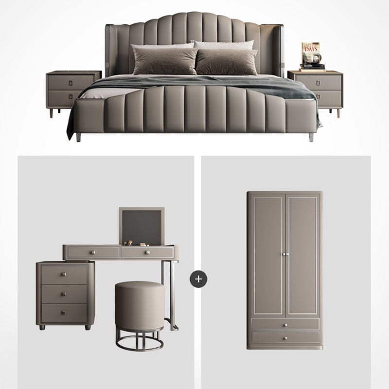 Royal Industrial Upholstered Bed Frame, angled three quarter view