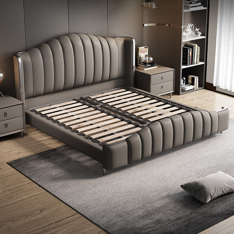 Royal Industrial Upholstered Bed Frame, leg and base detail