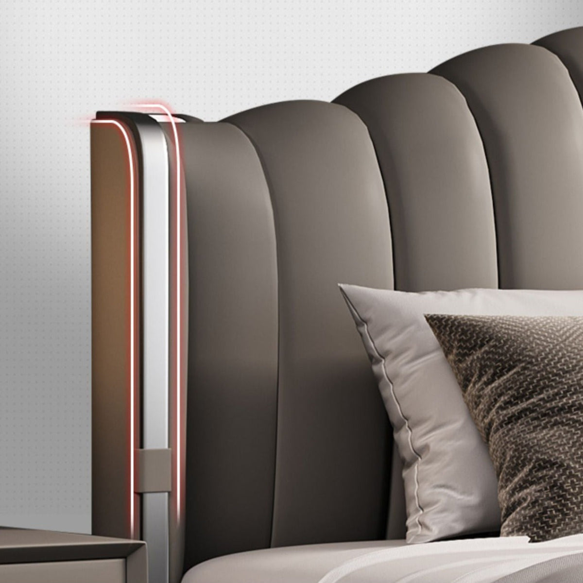 Royal Industrial Upholstered Bed Frame, corner and stitching detail