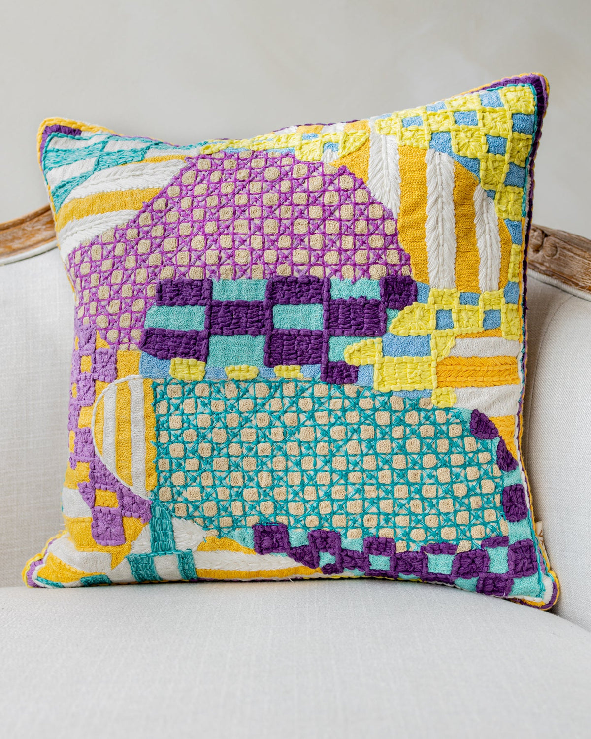 Ryan Organic Cotton Checkered Throw Pillow, weave texture close up