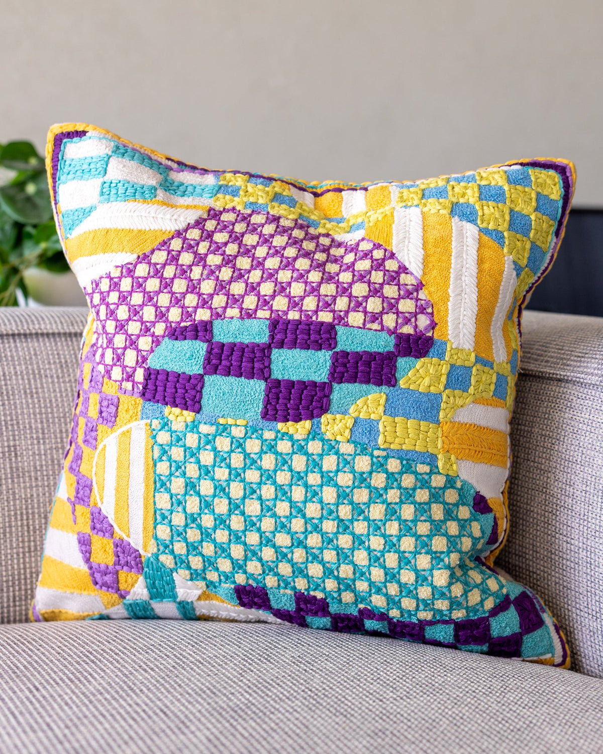Ryan Organic Cotton Checkered Throw Pillow, folded detail