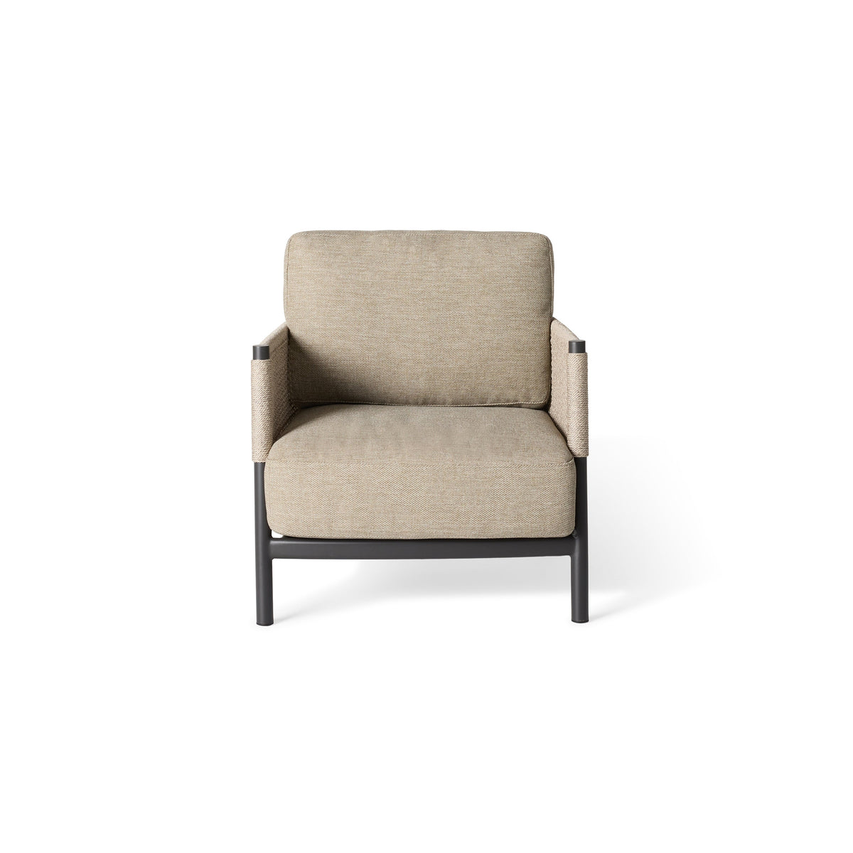 Saratoga Charcoal Aluminum Lounge Chair, Oatmeal, full view at an angle