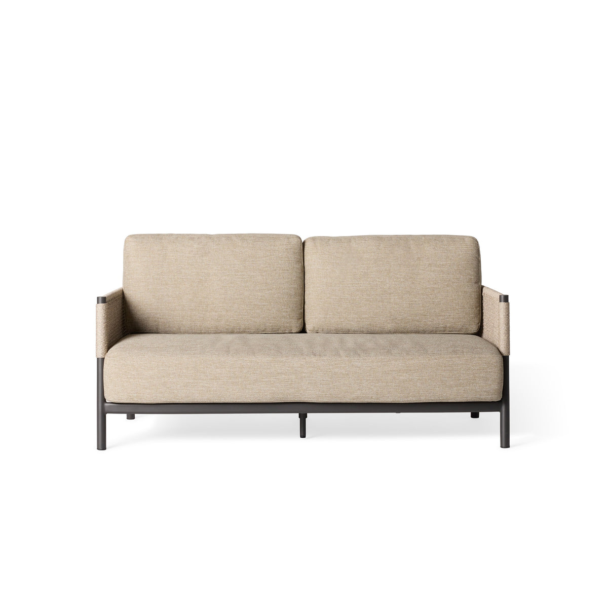 Saratoga Charcoal Aluminum Loveseat, Oatmeal, full view at an angle
