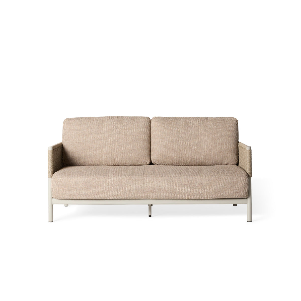 Saratoga Dune Aluminum Loveseat, Fawn, full view at an angle