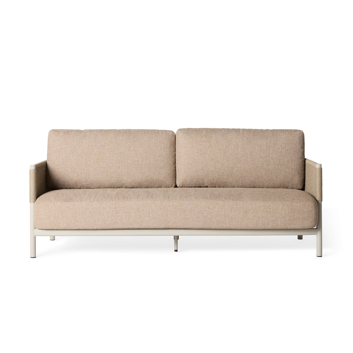 Saratoga Dune Aluminum Sofa, Fawn, full view at an angle