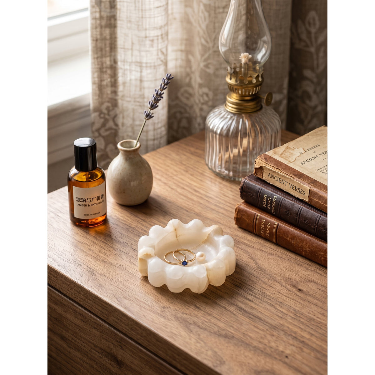 Scalloped Marble Catchall Dish, second side profile