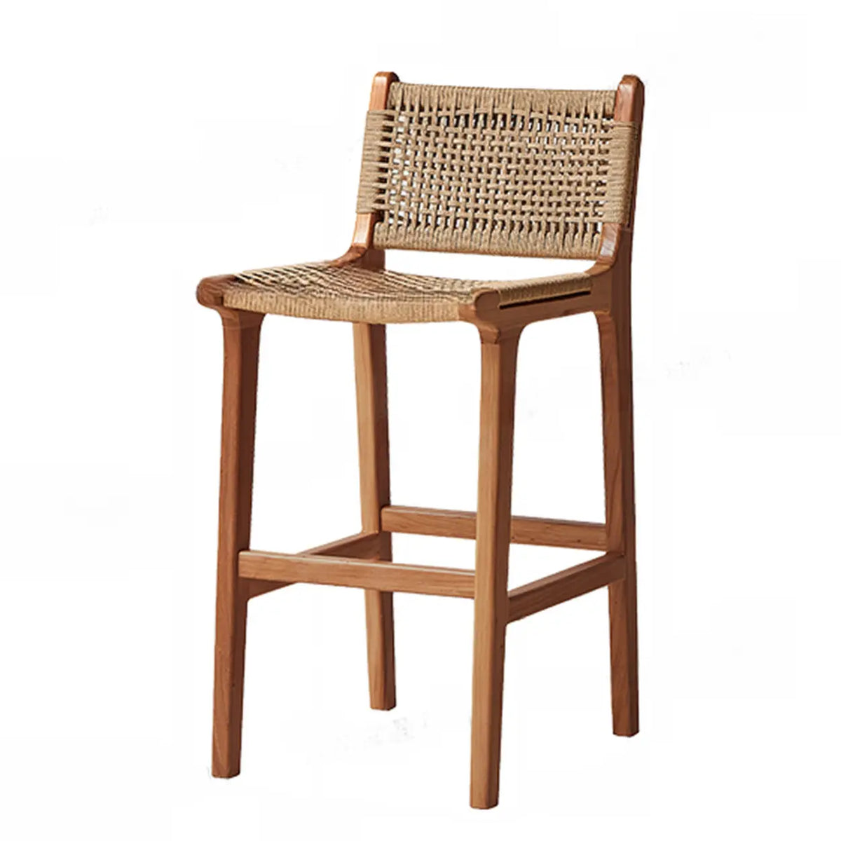 Scandinavian Woven Rope Wood Bar Stool with Low Back
