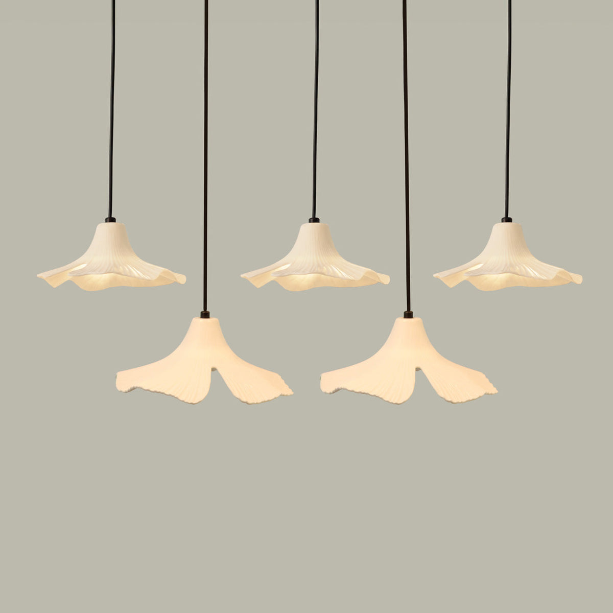 Sculptural Porcelain Ginkgo Leaf Wabi-sabi Pendant Light, mounted on the wall
