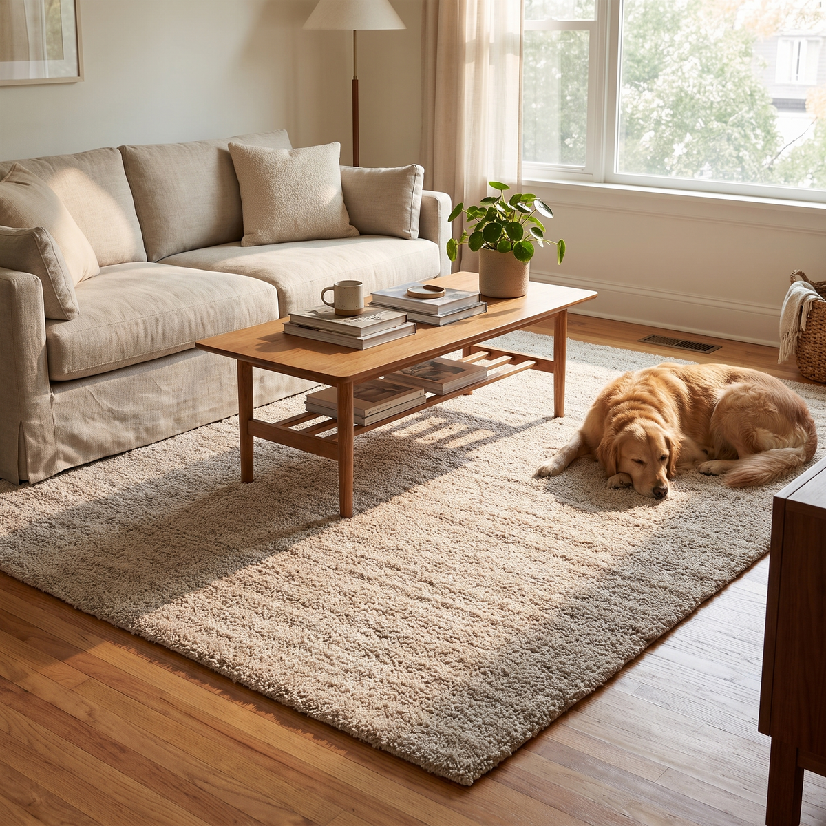 Shade Loop Natural Fibre Rug, styled in a room setting