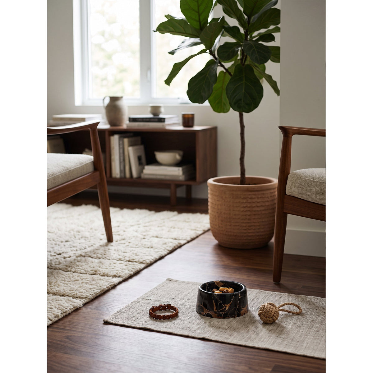 Sierra Marble Pet Bowl, scale beside a bowl