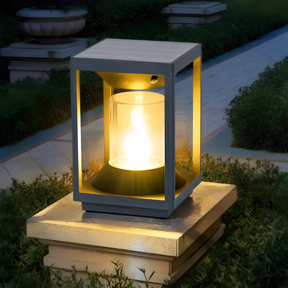 Simple Square Solar Outdoor Pathway Table Lamp Pillar Light
