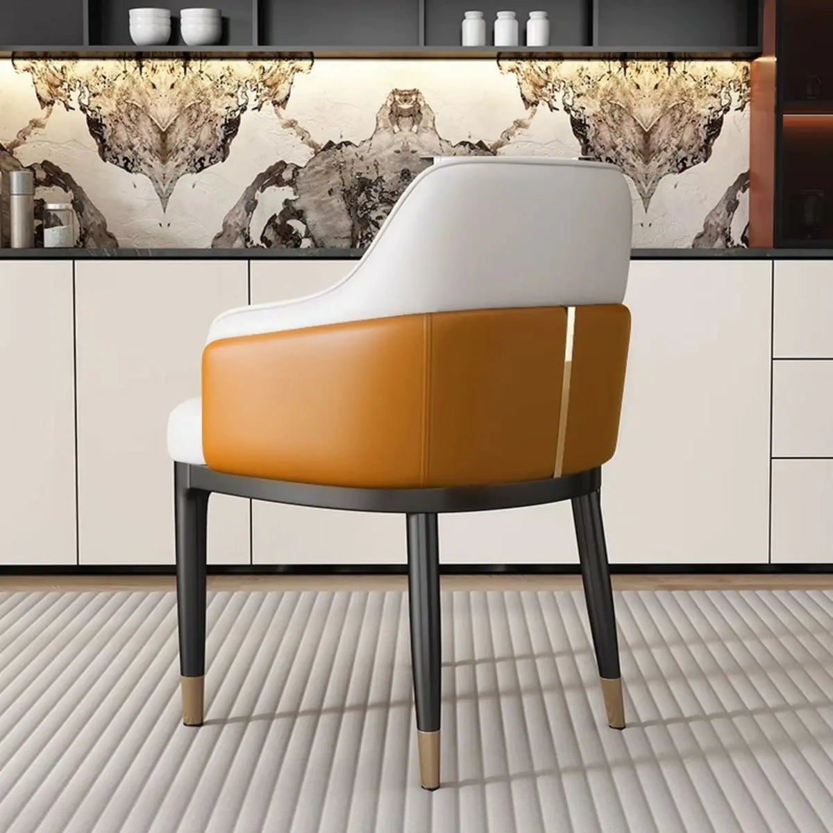 Sloped Arm Upholstered Dining Chair with Black Metal Legs