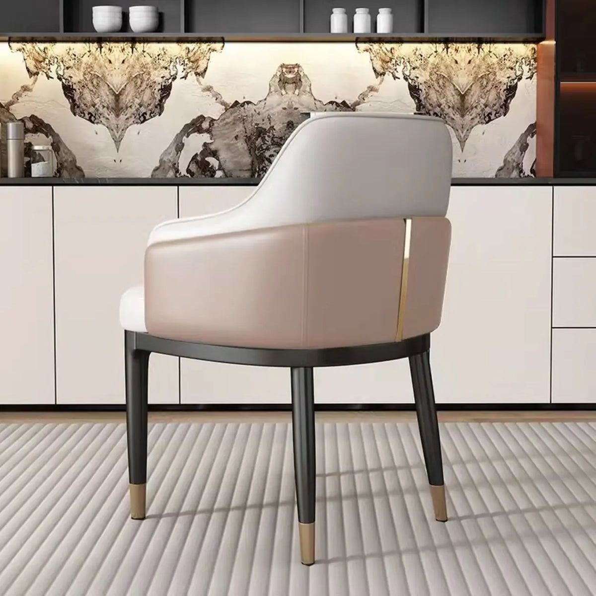 Sloped Arm Upholstered Dining Chair with Black Metal Legs
