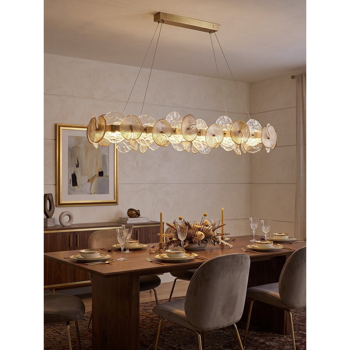 Sorelis Water Lily Linear Chandelier, second full fixture view