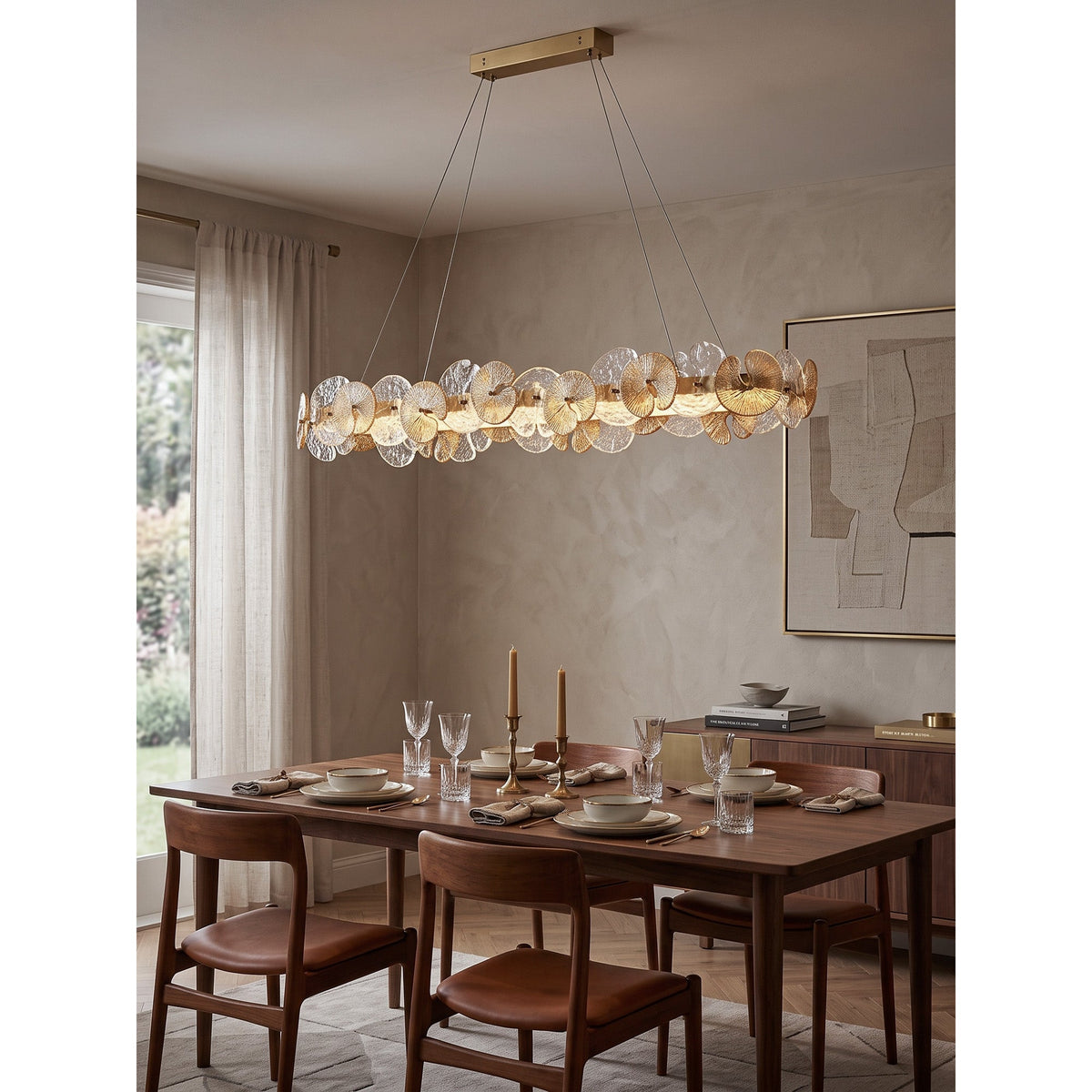 Sorelis Water Lily Linear Chandelier, second canopy and stem detail
