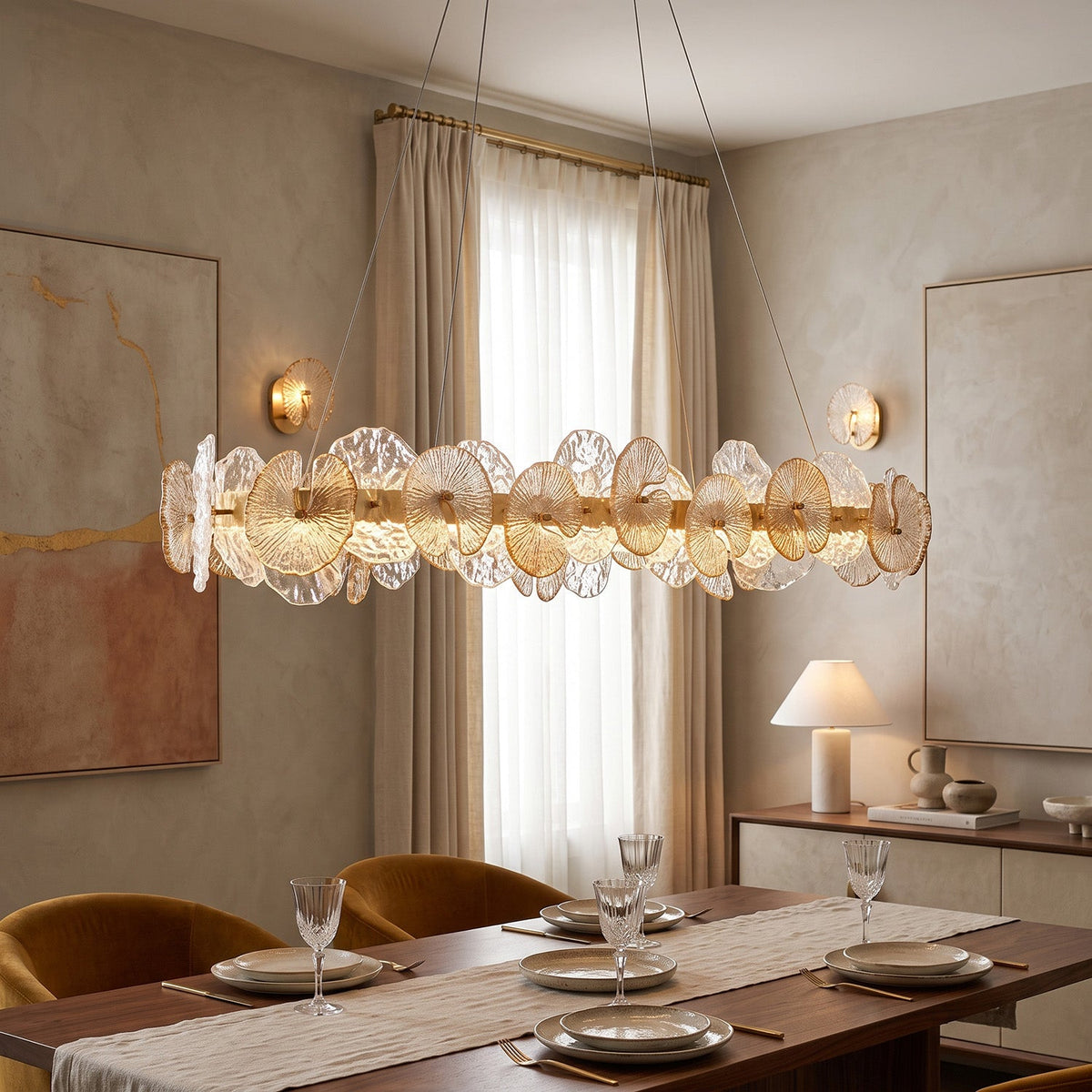 Sorelis Water Lily Linear Chandelier, canopy and stem detail