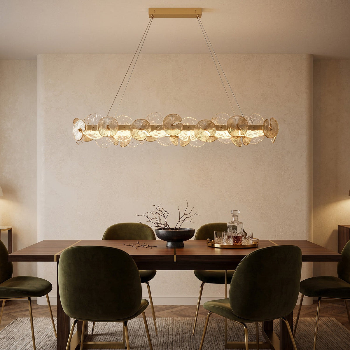 Sorelis Water Lily Linear Chandelier, side profile
