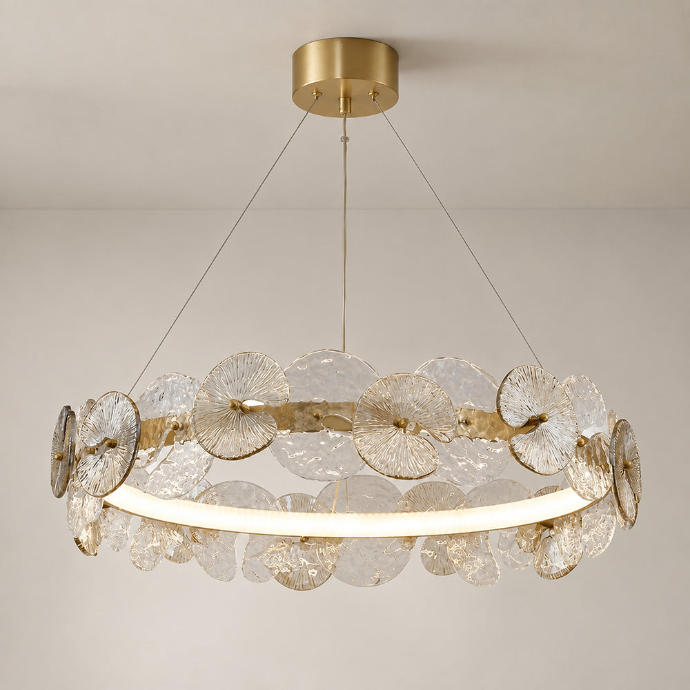 Sorelis Water Lily Ring Chandelier, second scale against a ceiling