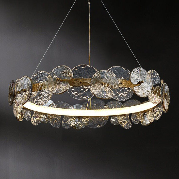 Sorelis Water Lily Ring Chandelier, third lit in a styled room