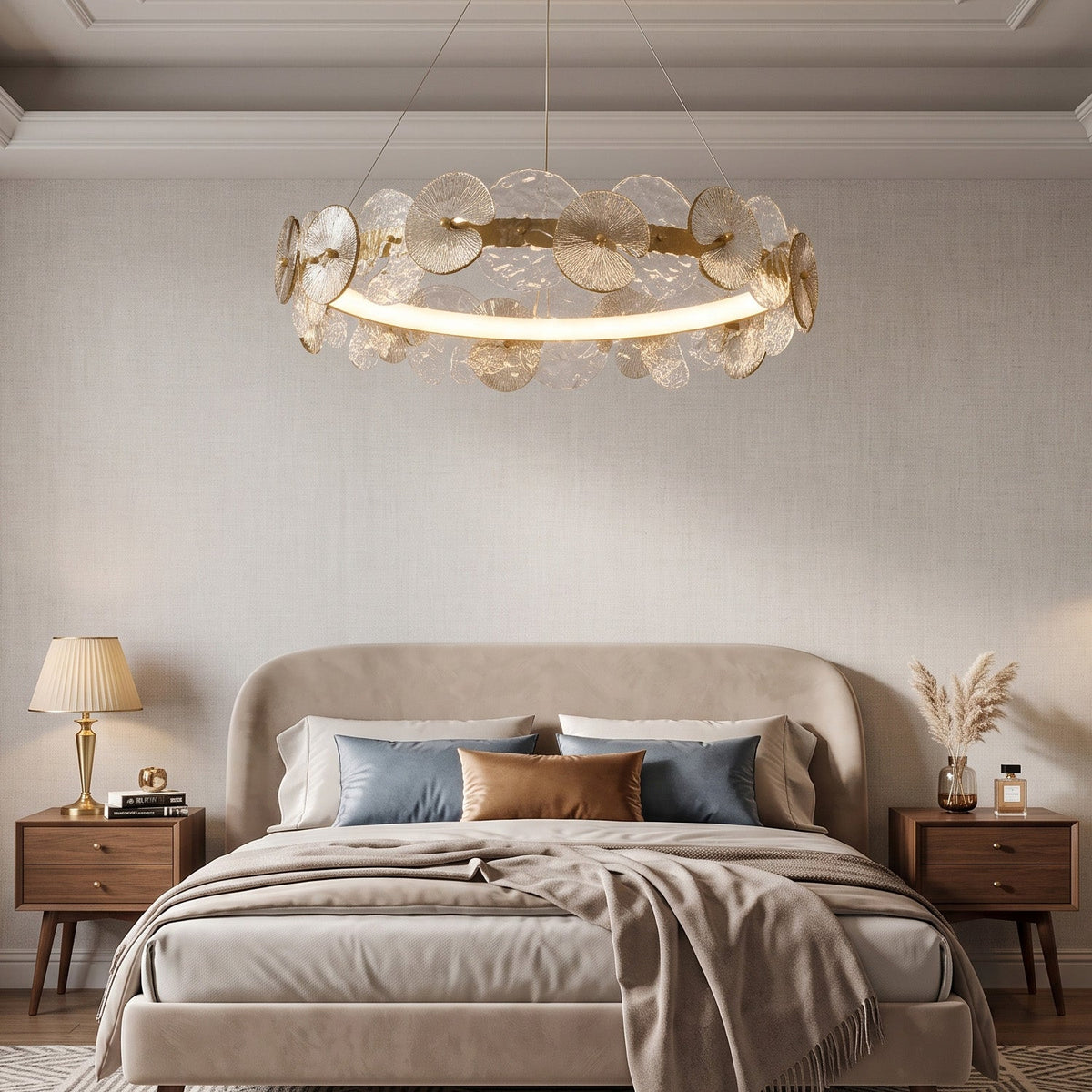 Sorelis Water Lily Ring Chandelier, canopy and stem detail