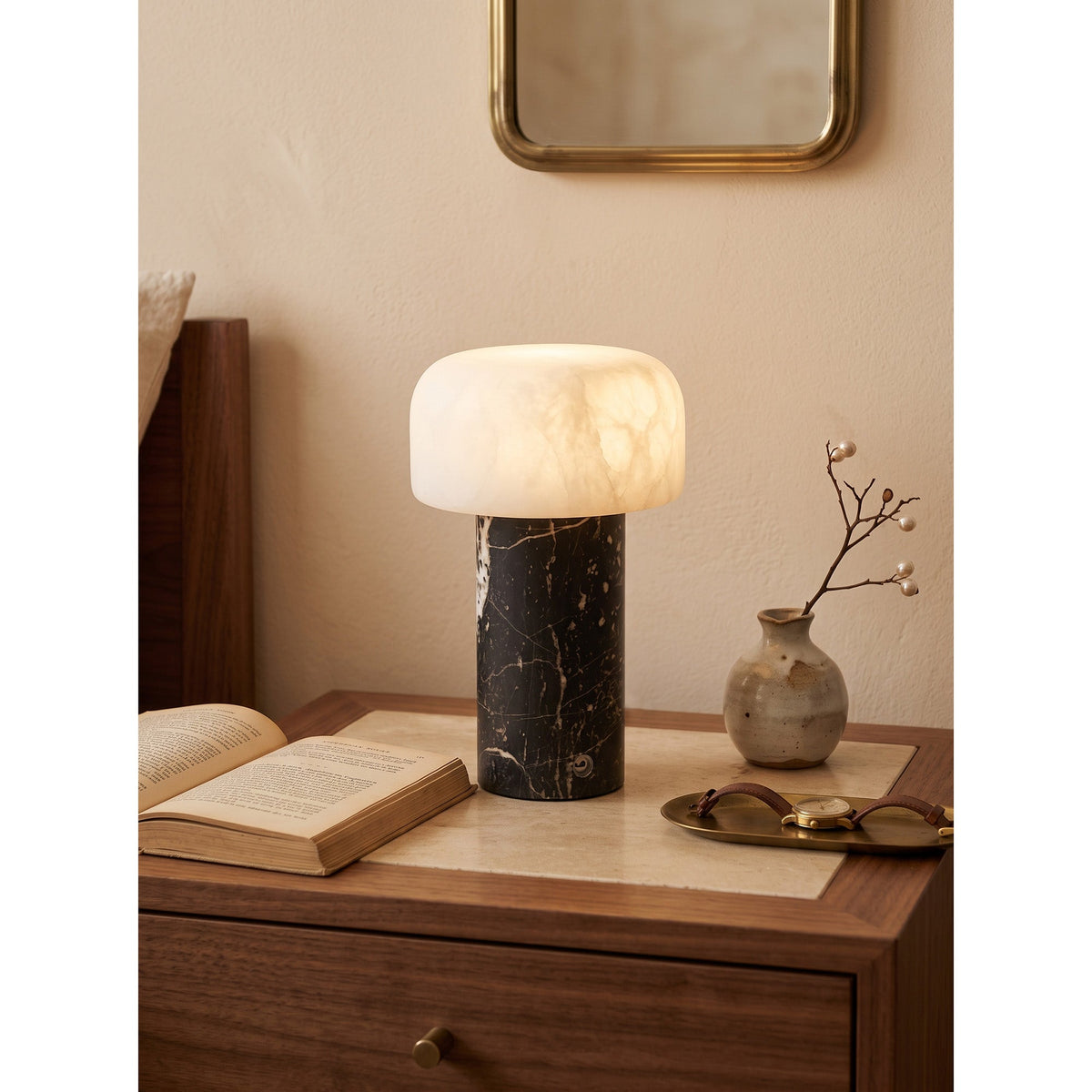 Sorvane Marble Alabaster Table Lamp, second base and stem detail