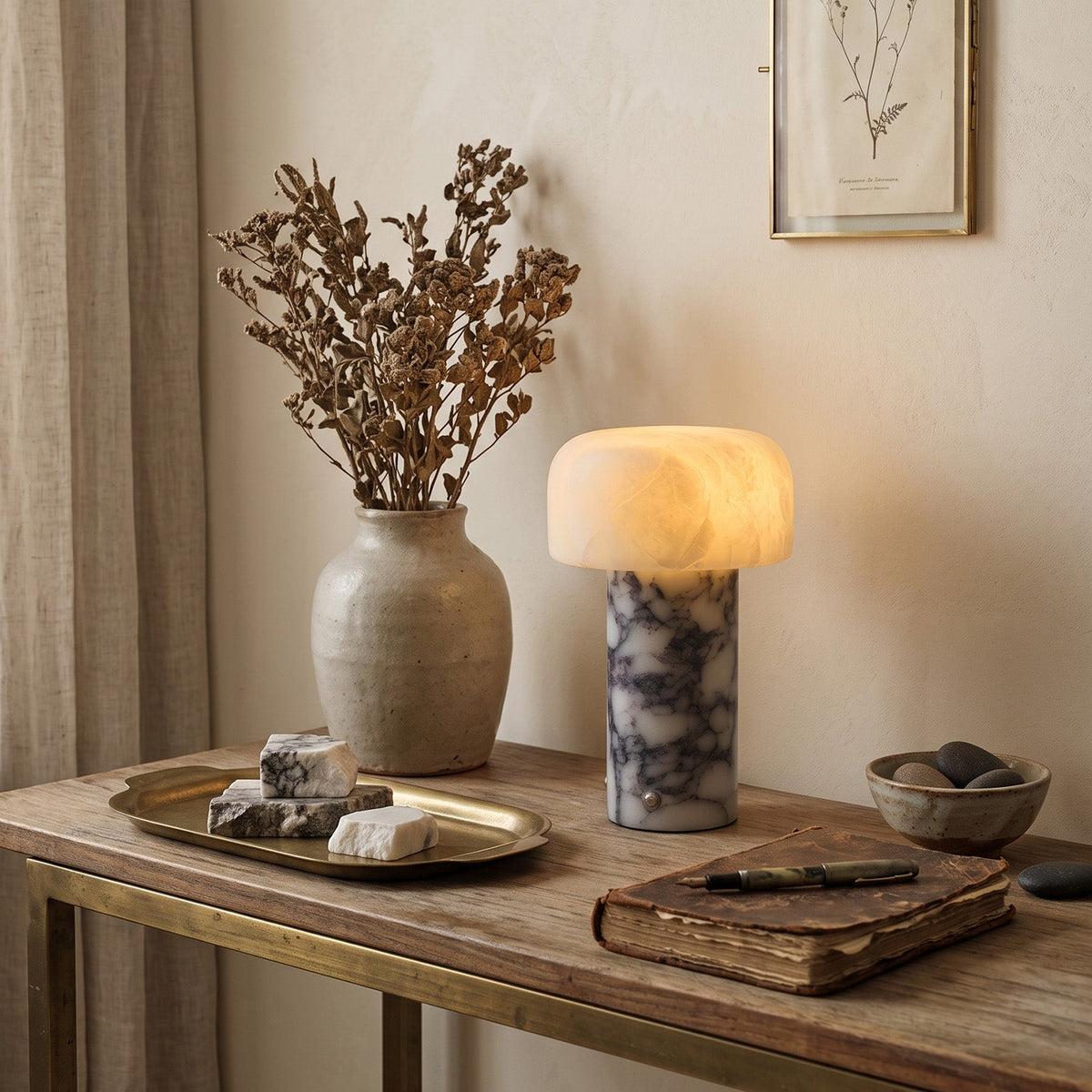 Sorvane Marble Alabaster Table Lamp, full lamp from the front