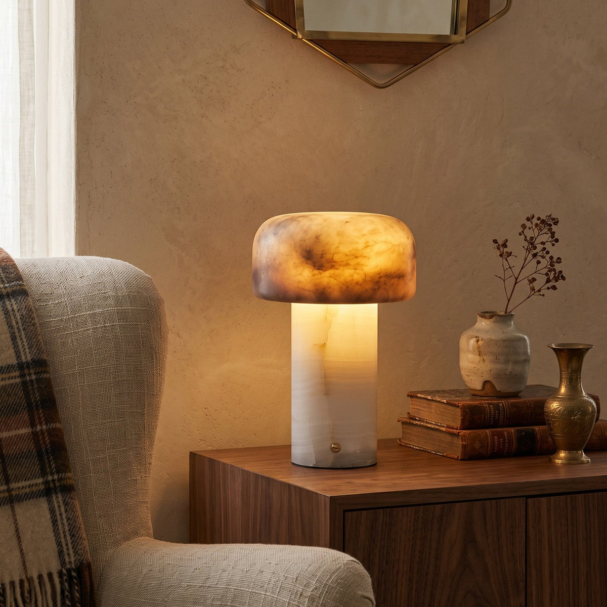 Sorvane Marble Alabaster Table Lamp, base and stem detail