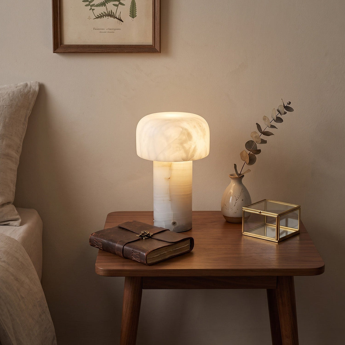 Sorvane Marble Alabaster Table Lamp, styled on a console