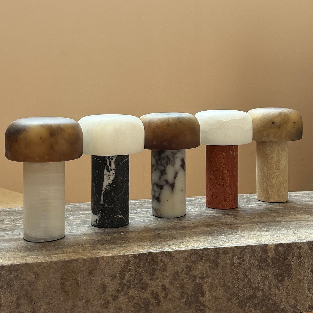 Sorvane Travertine Alabaster Table Lamp, second base and stem detail