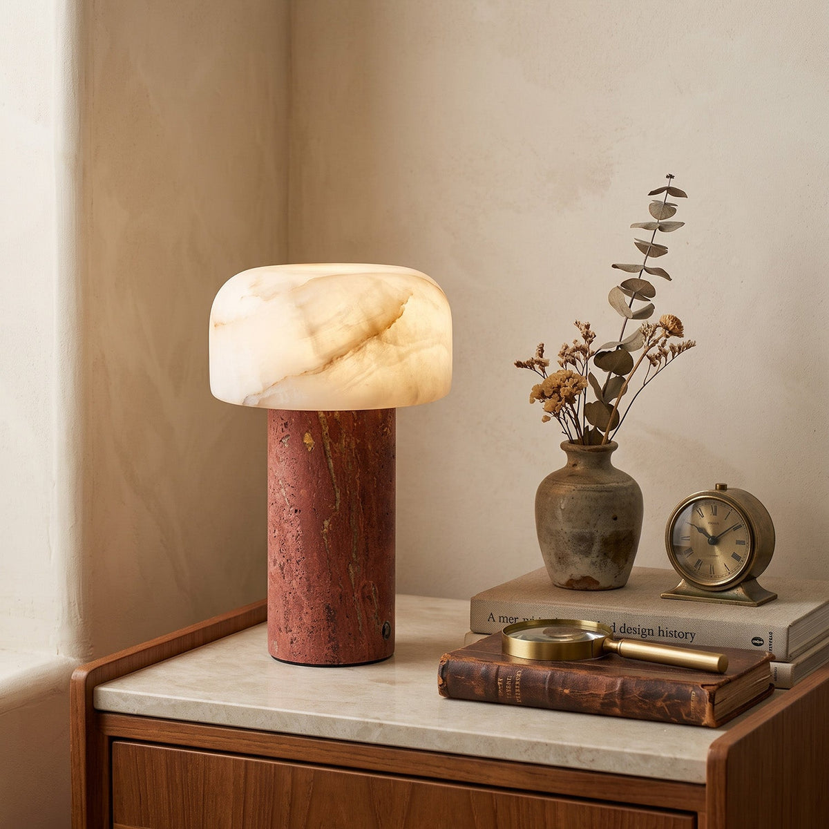 Sorvane Travertine Alabaster Table Lamp, close up of the stone