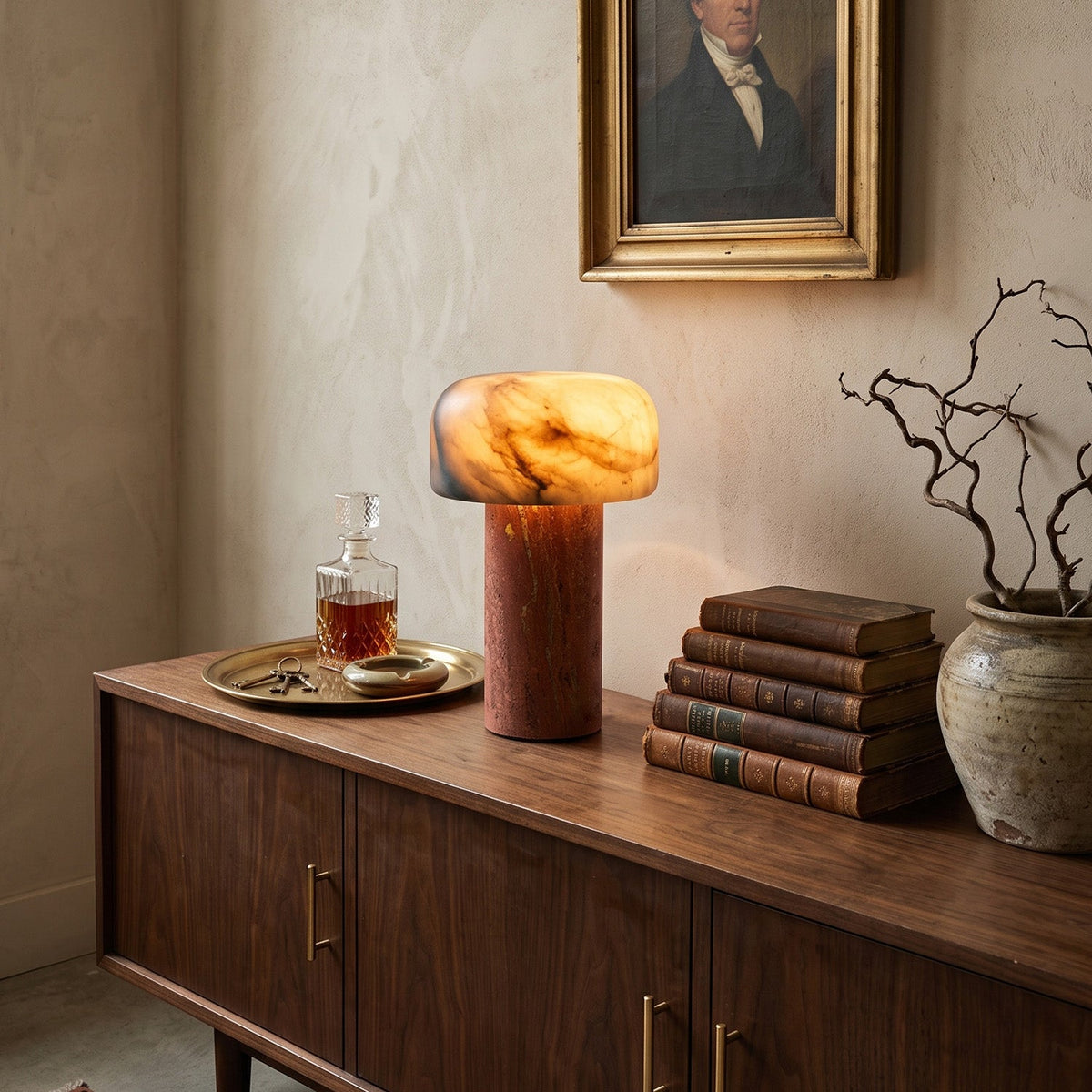 Sorvane Travertine Alabaster Table Lamp, side profile
