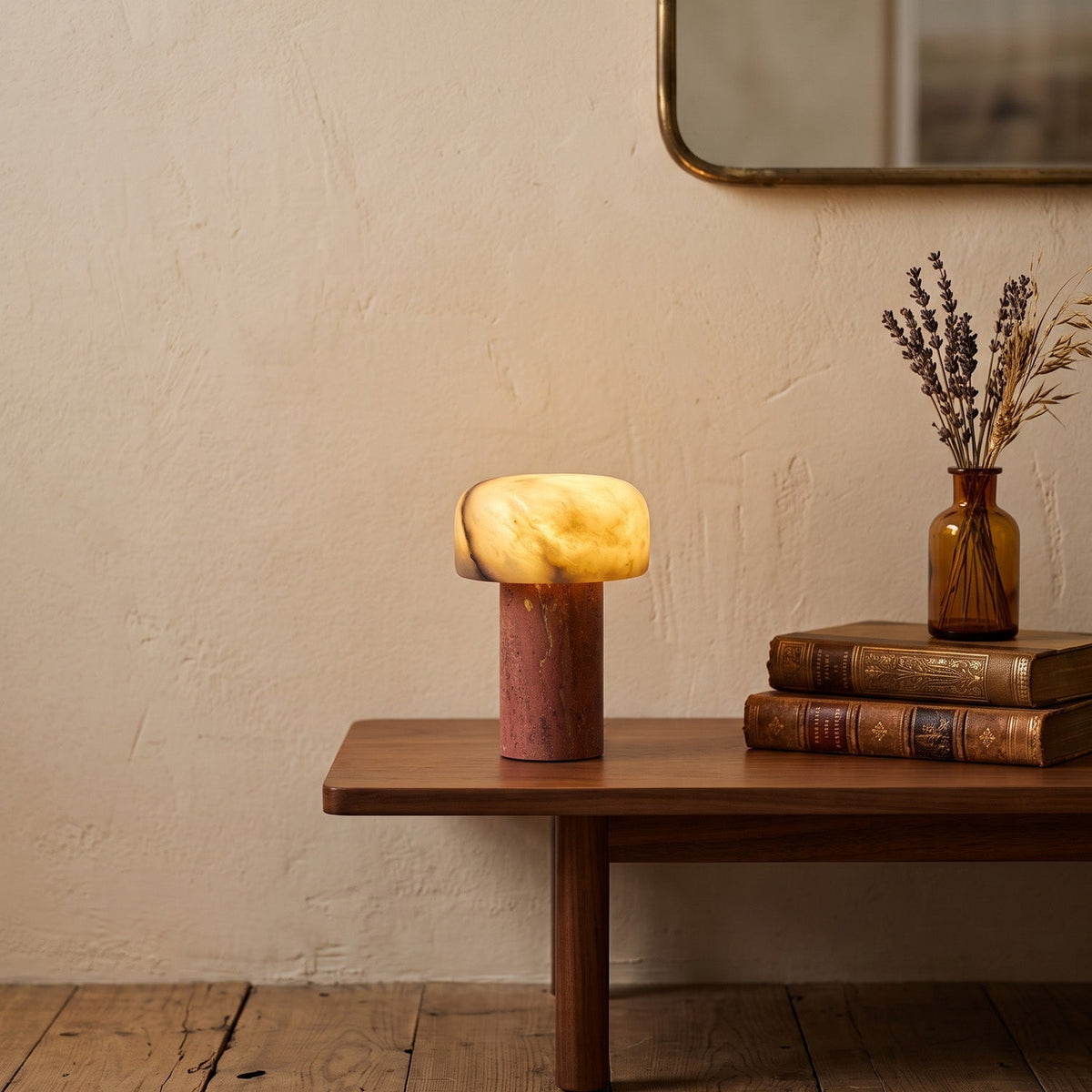 Sorvane Travertine Alabaster Table Lamp, unlit detail view