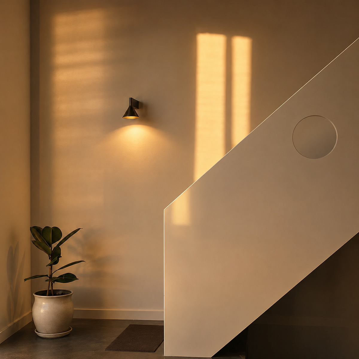 Staccato Modern Minimalist Wall Light, styled above a table