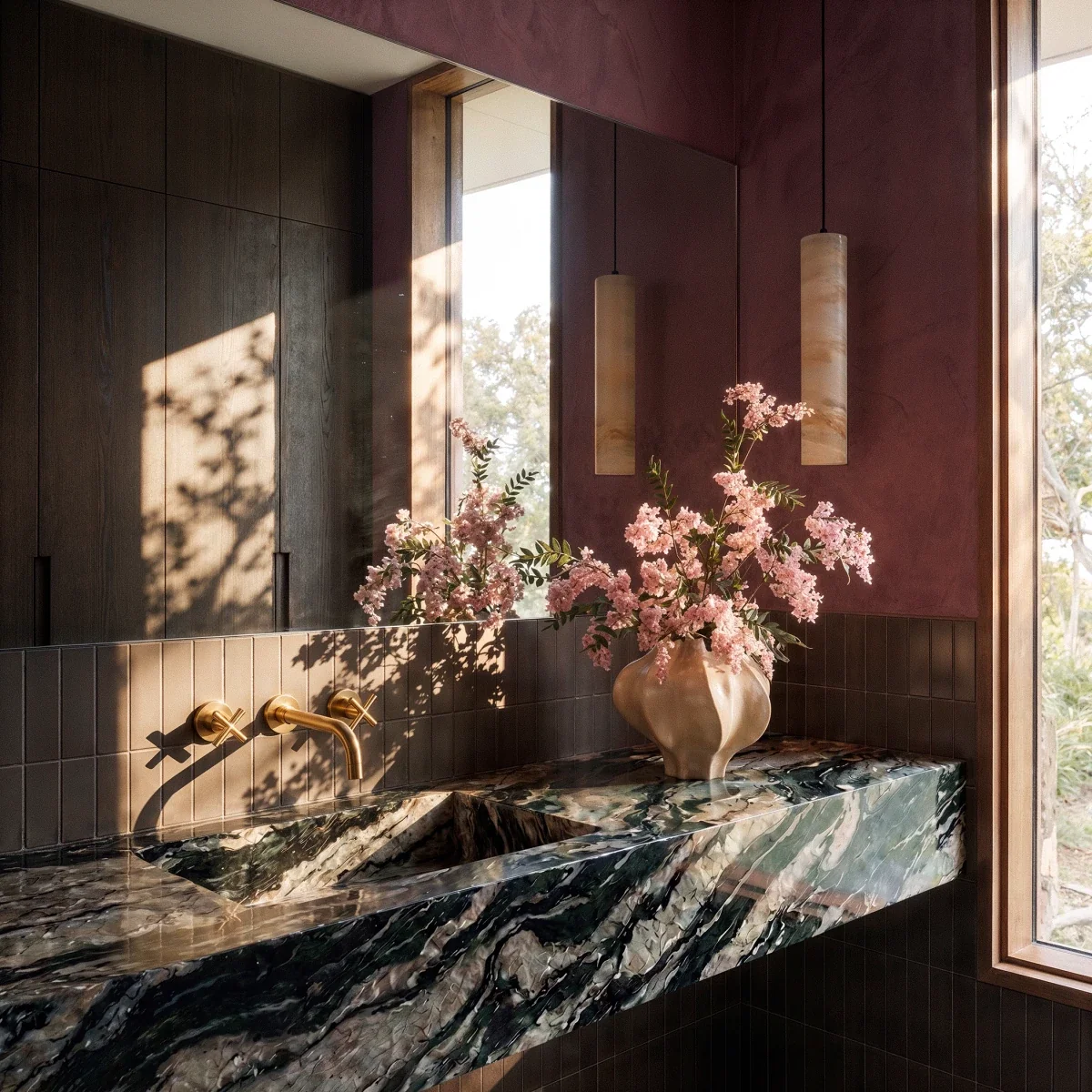 Sten Alabaster Pendant Light, shown in scale within a hallway