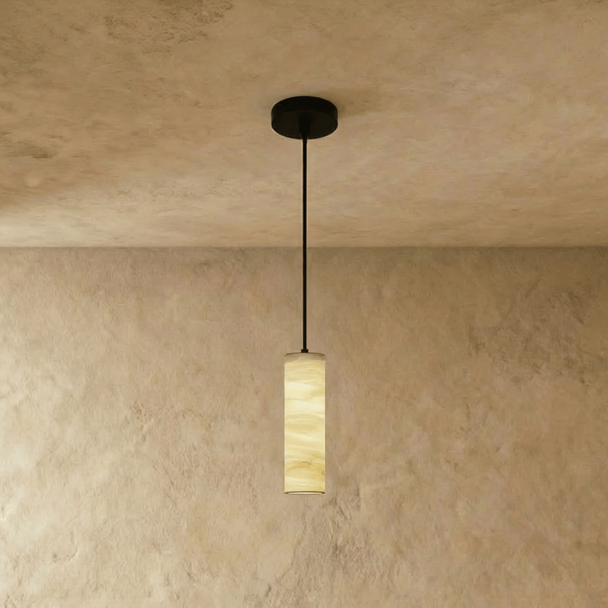 Sten Alabaster Pendant Light, full fixture front view