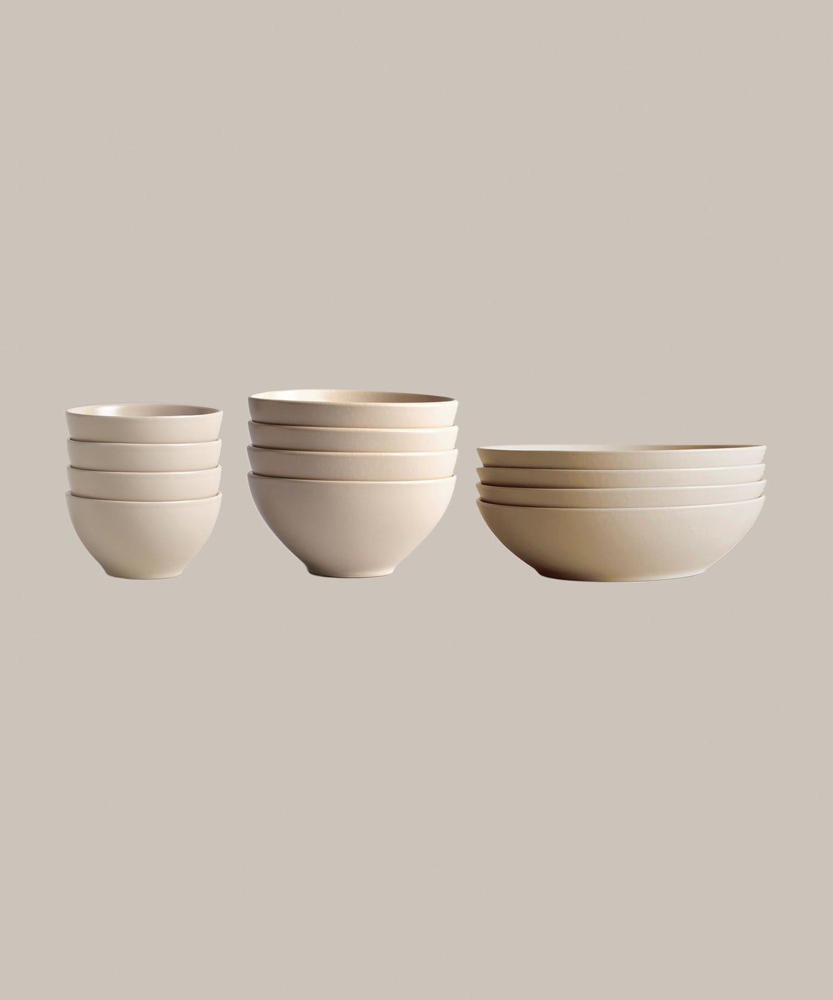 Stoneware Bowl Over Set, Dune, place setting in use