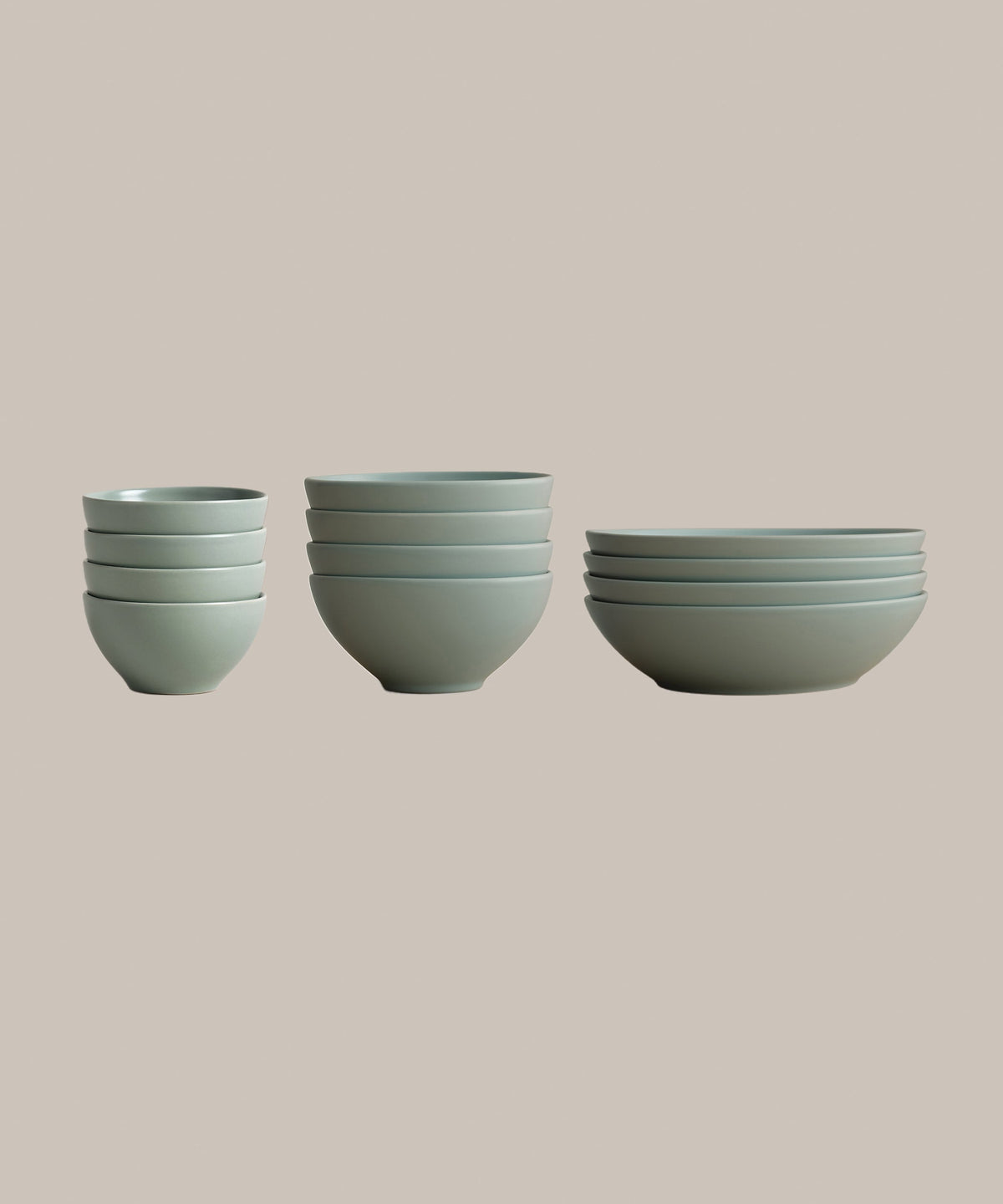 Stoneware Bowl Over Set, Palm, nested stack detail