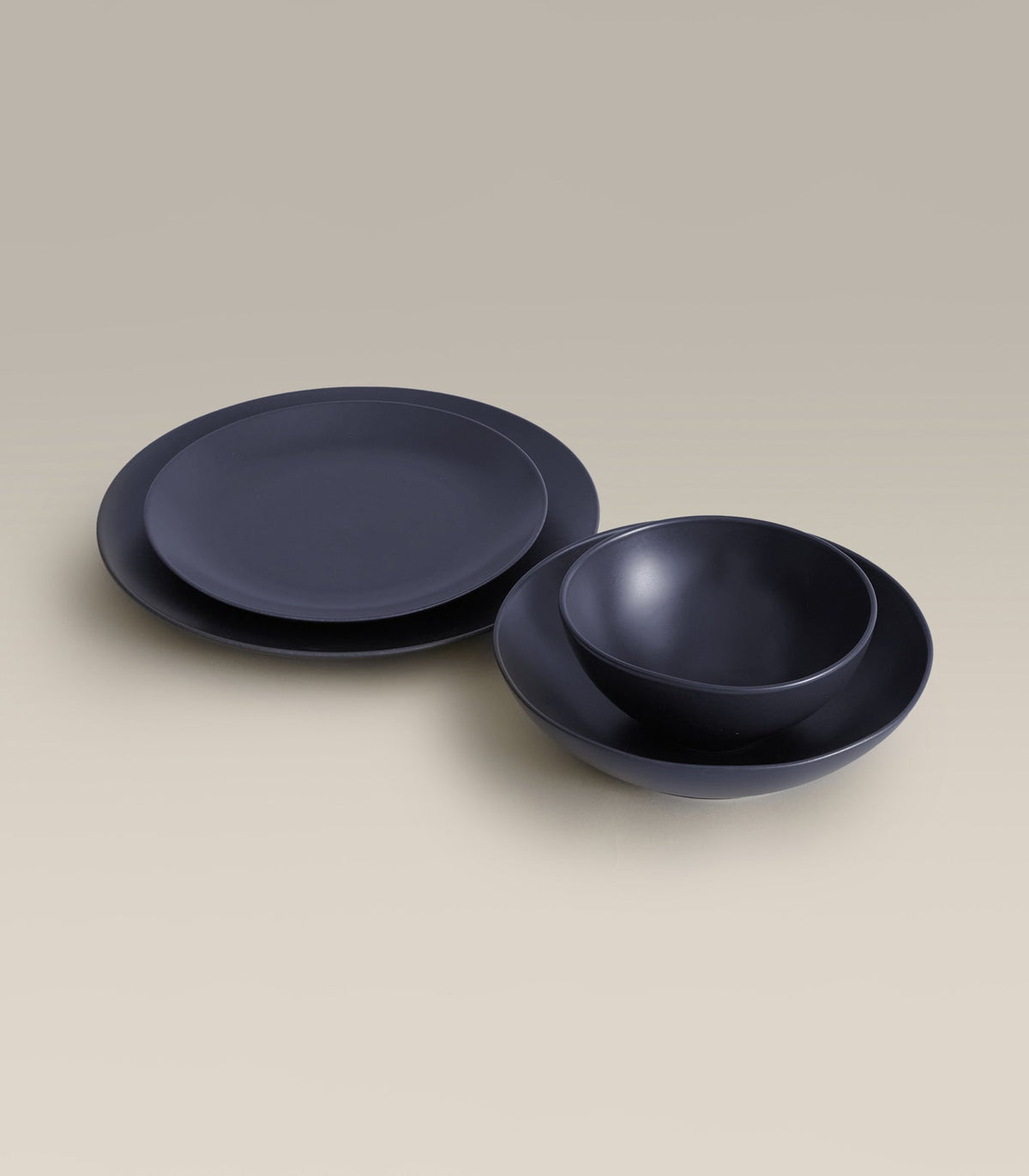 Stoneware Core Set, Midnight, top down view of the set