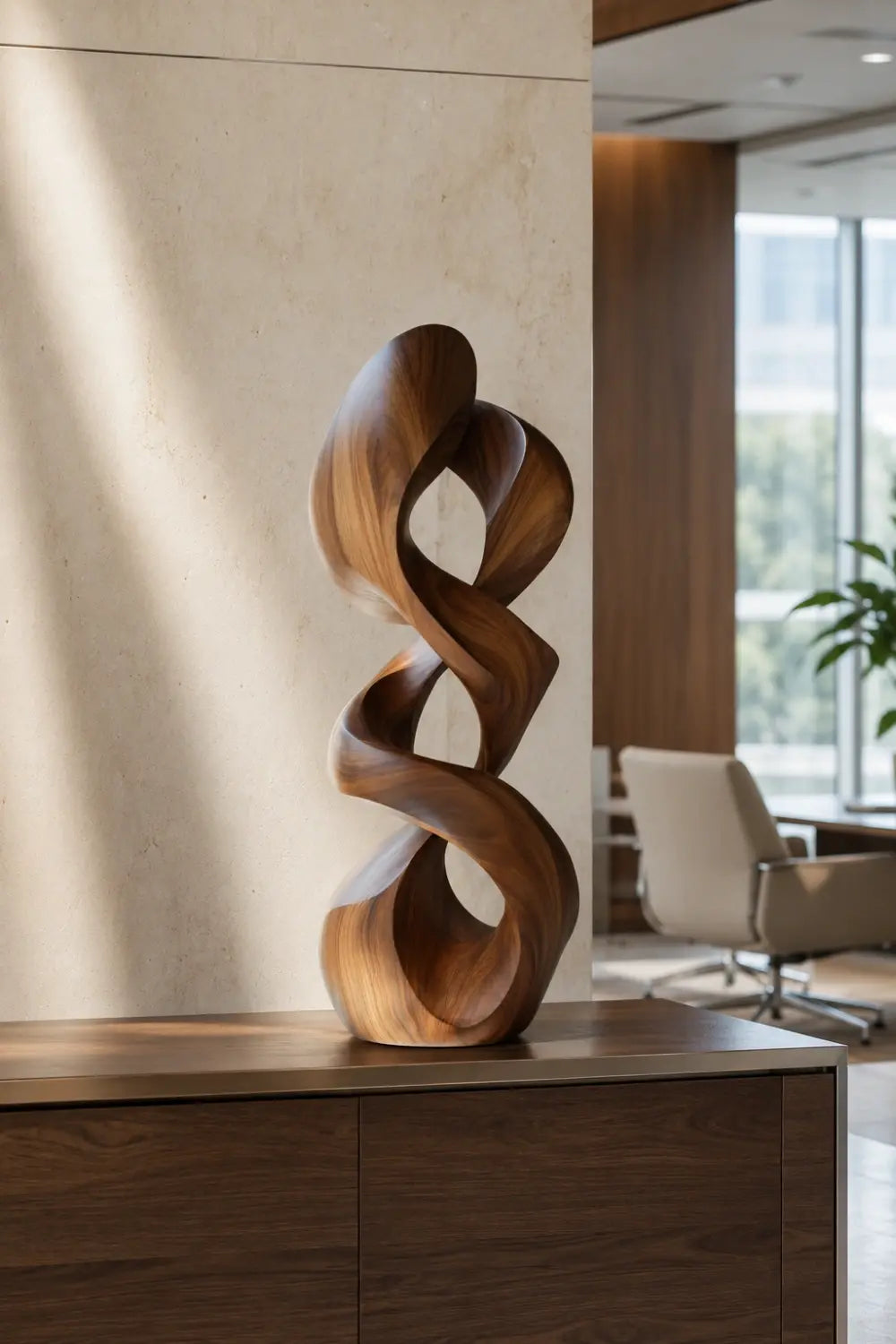 Summit Abstract Wood Sculpture, full front view
